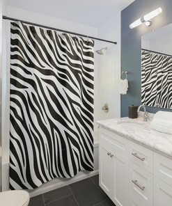 Zebra Print Shower Curtain | Black & White Animal Pattern Bathroom Decor | Luxury Shower Curtains