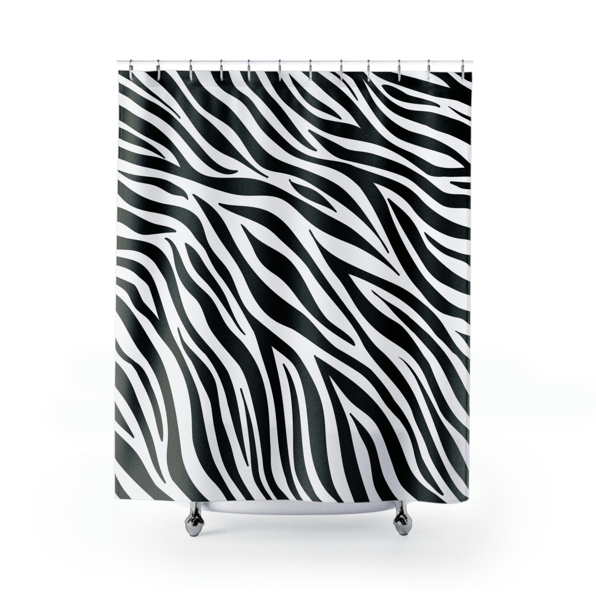 Zebra Print Shower Curtain | Black & White Animal Pattern Bathroom Decor | Luxury Shower Curtains - Image 2