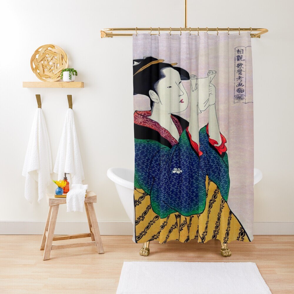 Zen Print Japanese Shower Curtain | Vintage Asian Decor | Vintage Japanese Bath Curtain Design Perfect Gift