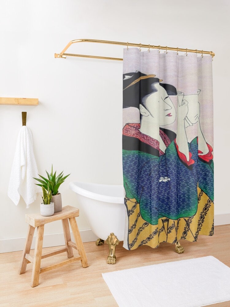 Zen Print Japanese Shower Curtain | Vintage Asian Decor | Vintage Japanese Bath Curtain Design Perfect Gift - Image 3