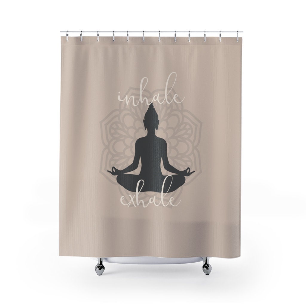 Zen Spa Bathroom Shower Curtain with Inhale Exhale and Mandala Design for a Calm Bath Space - Image 2