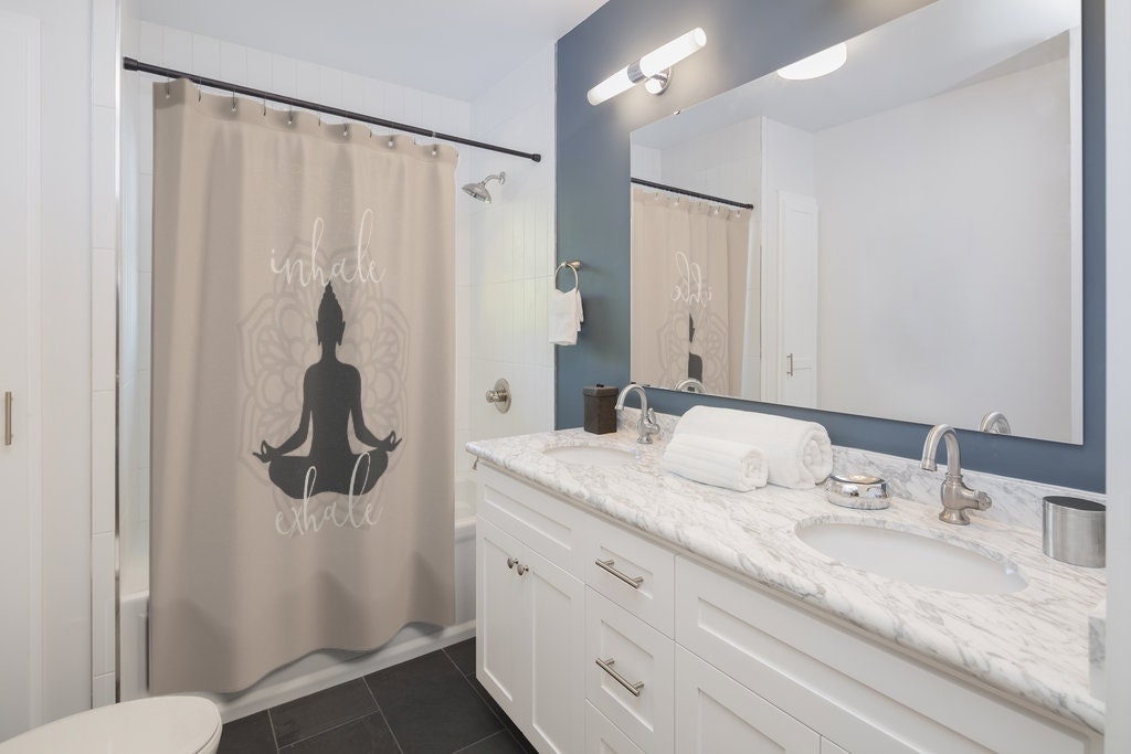 Zen Spa Bathroom Shower Curtain with Inhale Exhale and Mandala Design for a Calm Bath Space - Image 4