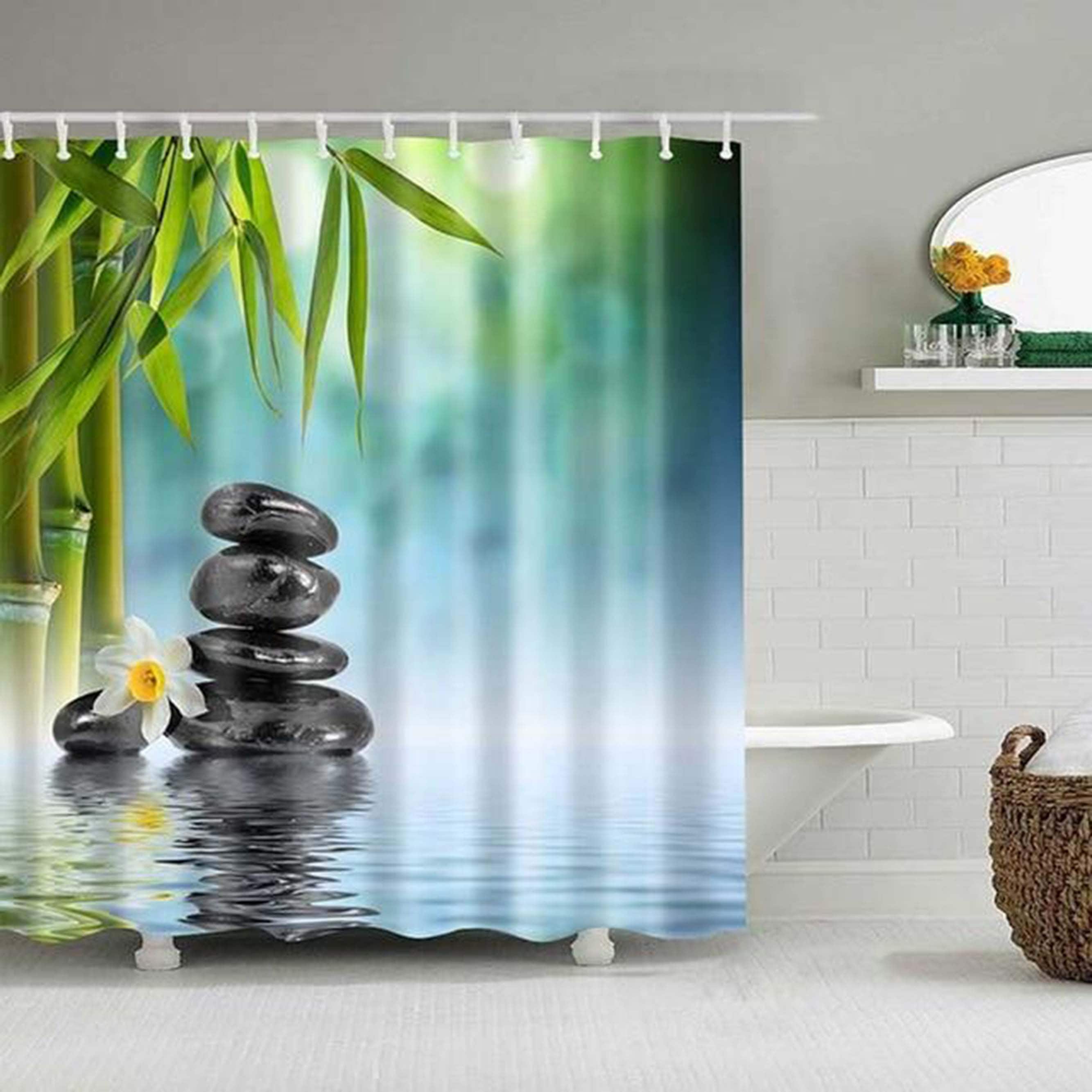 Zen Stones and Bamboo Shower Curtain | Meditation Relaxation Calm Mindfulness, Home Bathroom Decor