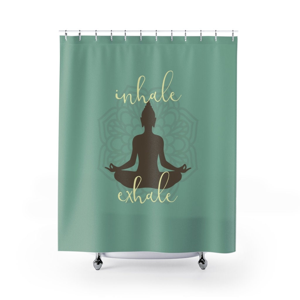 Zen Yoga Shower Curtain, Inhale Exhale Mandala Sukhasana Pose Buddha Silhouette Bath Decor, Yoga Lover Housewarming Gift - Image 2
