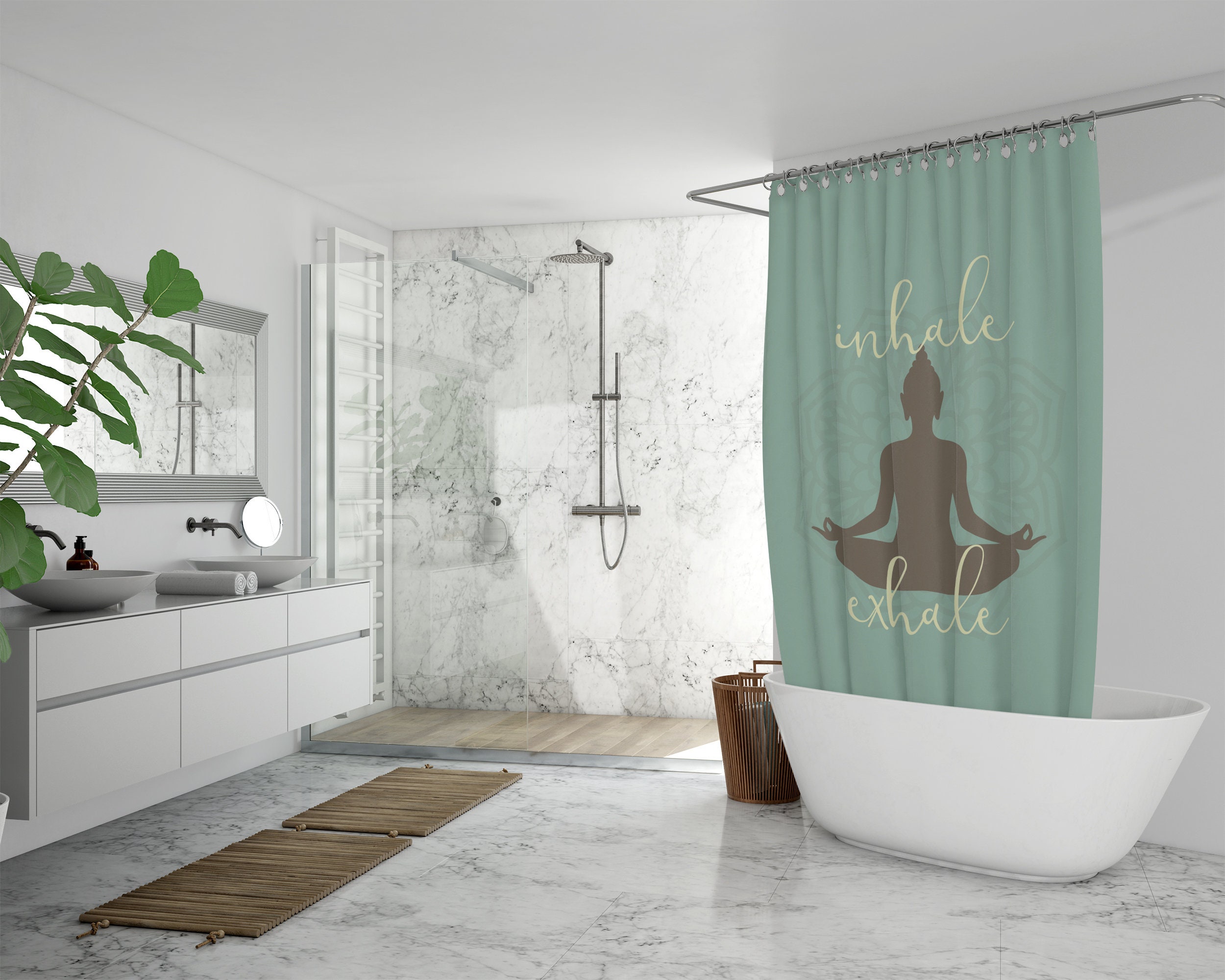 Zen Yoga Shower Curtain, Inhale Exhale Mandala Sukhasana Pose Buddha Silhouette Bath Decor, Yoga Lover Housewarming Gift - Image 3