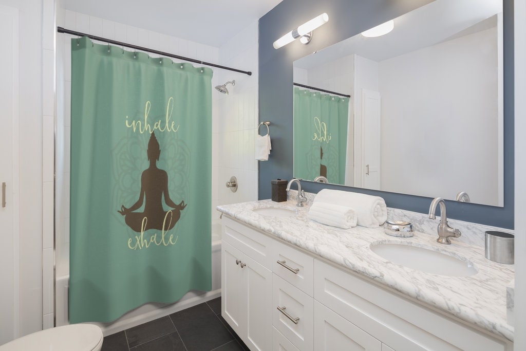 Zen Yoga Shower Curtain, Inhale Exhale Mandala Sukhasana Pose Buddha Silhouette Bath Decor, Yoga Lover Housewarming Gift - Image 4
