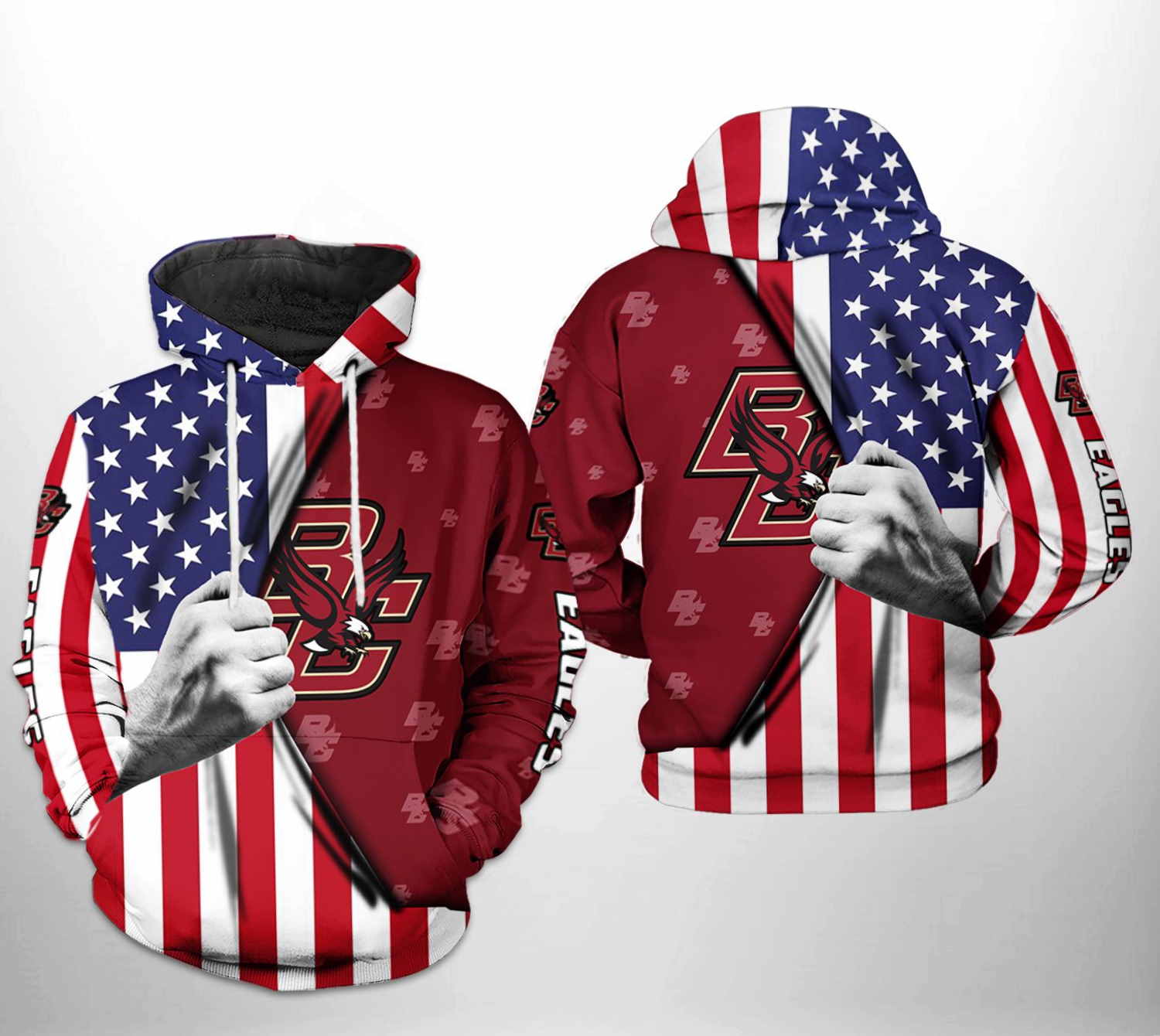 Zip into Patriotism with Boston College Eagles NCAA US Flag 3D Hoodie
