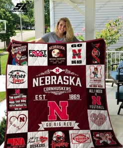 1869 Go Big Red Ncaa Nebraska Cornhuskers Quilt Bedding Set with Soft Quilt Blanket