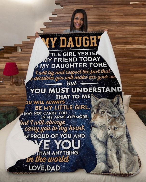 A Daughter Cherishes The Memory Of Father's Love Forever With Wolf Fleece Blanket