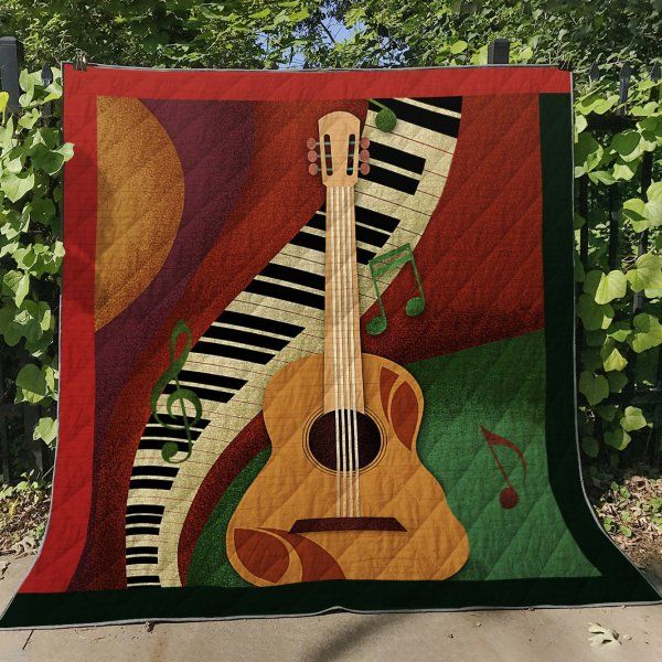 Add A Musical Touch To Your Bed With This Guitar And Piano Music Quilt Blanket