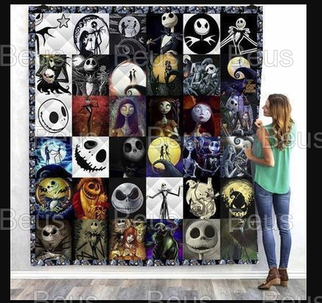 Add Some Horror To Your Decor With This Jack Skellington Jack And Sally Quilt Halloween Gift Blanket
