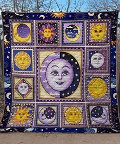 Admire the Beauty of the Night Sky with Sun, Moon and Stars Hippie Quilt Blanket