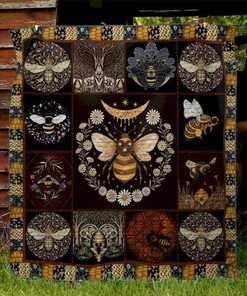 Aesthetic Pattern Bee Quilt Blanket with Quotes, Bed Set Queen