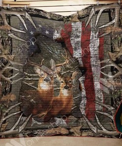 American Flag Hunting Deer Hunting Lo Quilt Blanket for Hunting Lovers