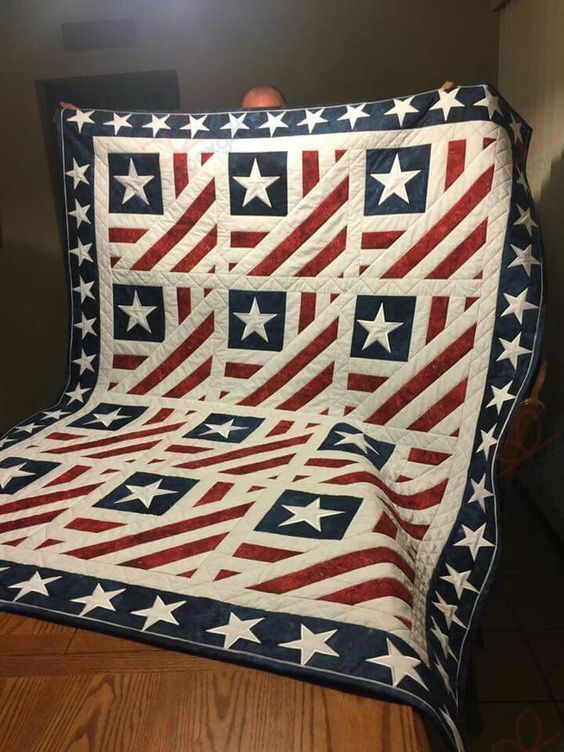 American Flag Pattern Quilt Bedding Set for Boys with Quilt Blanket