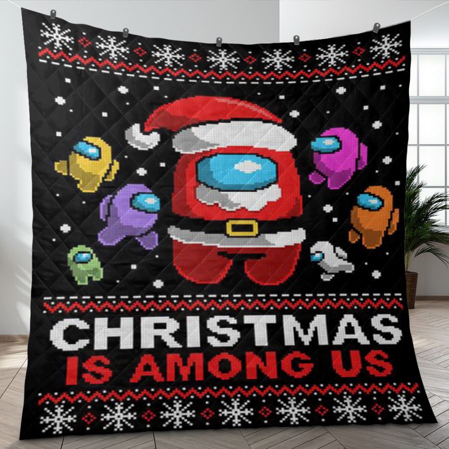 Among Us Santa Claus Quilt Blanket - Celebrate the holidays with this festive Among Us Santa Claus quilt blanket