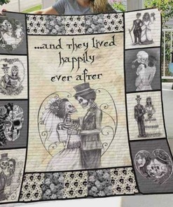 And They Lived Happily Ever After with Skull Husband and Wife Quilt Blanket - Personalized Gifts