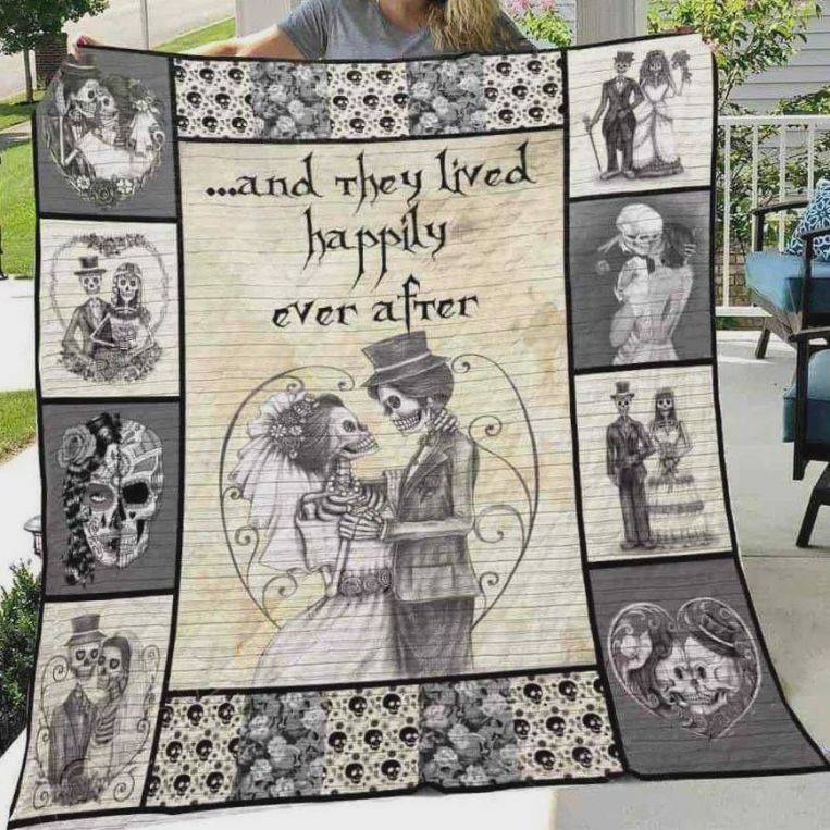 And They Lived Happily Ever After with Skull Husband and Wife Quilt Blanket - Personalized Gifts