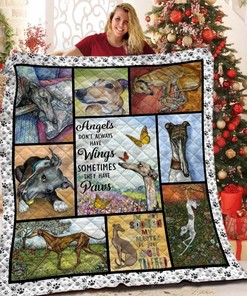 Angels Don't Always Have Wings They Have Paws Greyhound Quilt Bedding Set with Heartfelt Design