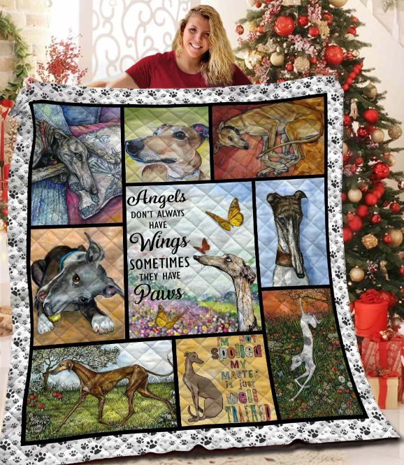 Angels Don't Always Have Wings They Have Paws Greyhound Quilt Bedding Set with Heartfelt Design