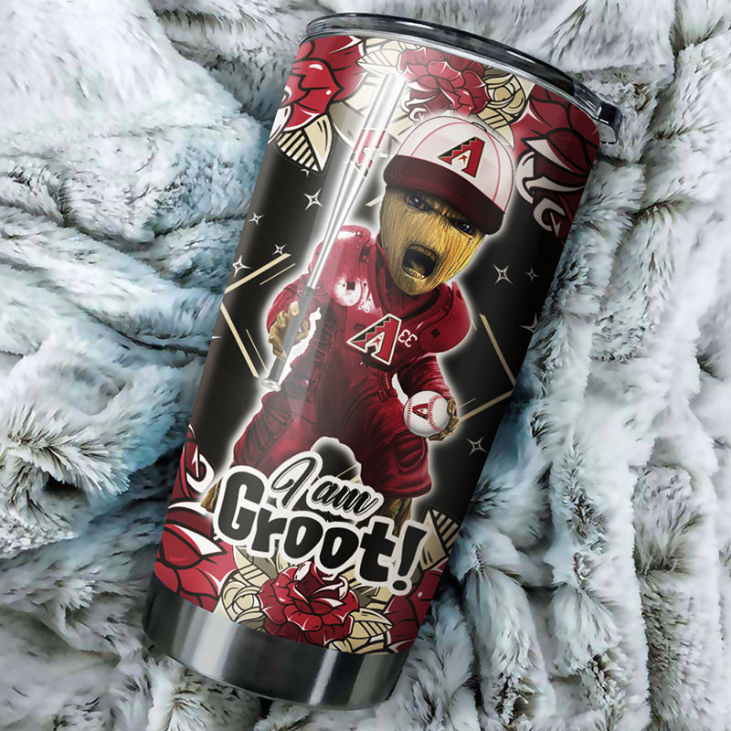 Arizona Diamondbacks MLB Tumbler with I Am Groot quote and custom MLB logo