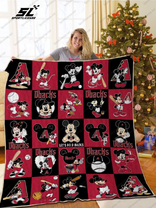 Arizona I Am On D-backs Mickey Quilt Blanket - MLB Arizona Diamondbacks Mickey Mouse Quilt Bedding Set