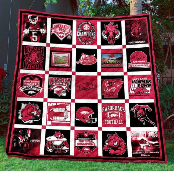 Arkansas Razorbacks Quilt Blanket TH1507 with Quotes, Bed Set Queen