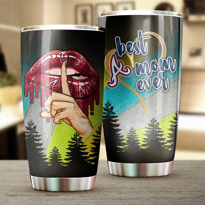 Atlanta Braves MLB Tumbler for Best Moms Ever with beautiful sunflower design and MLB logo