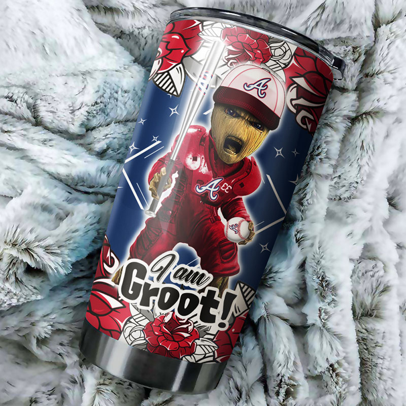 Atlanta Braves MLB Tumbler with I Am Groot quote and custom MLB logo