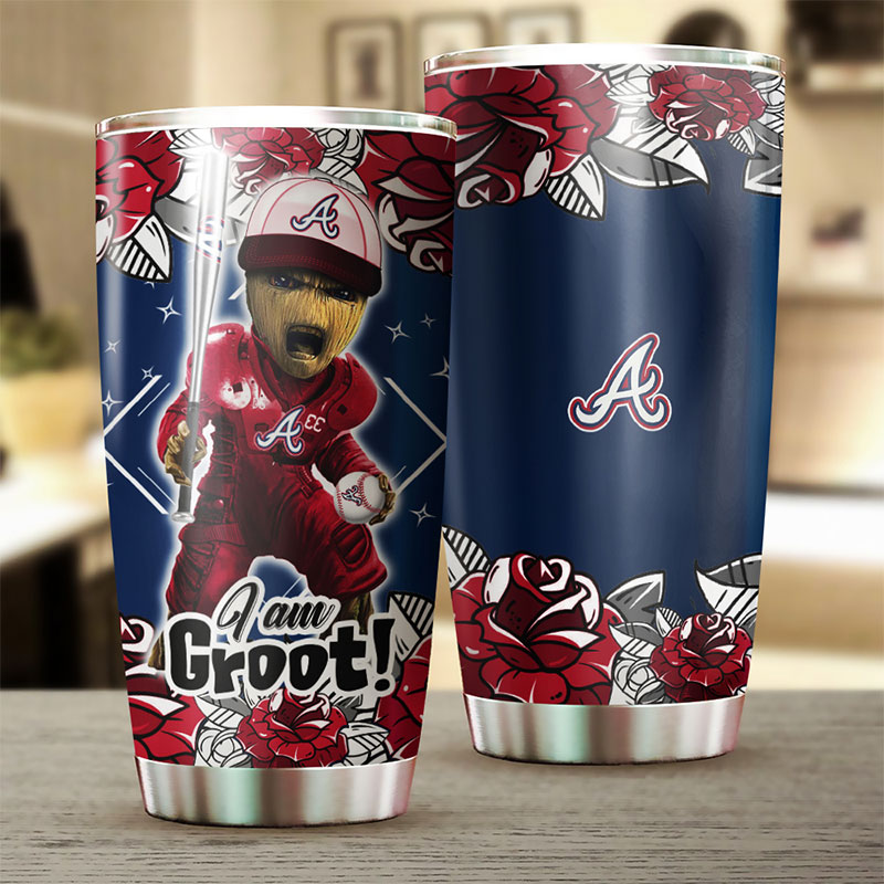 Atlanta Braves MLB Tumbler with I Am Groot quote and custom MLB logo - Image 2