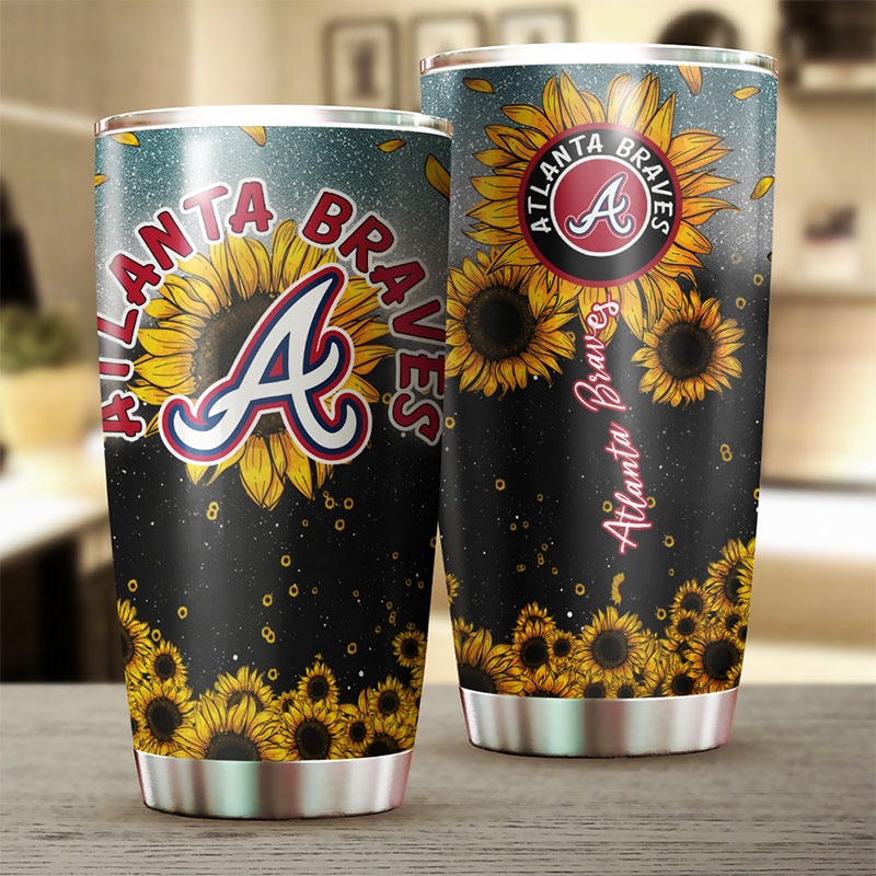 Atlanta Braves MLB Tumbler with Sunflower Sunshine Design and MLB Logo