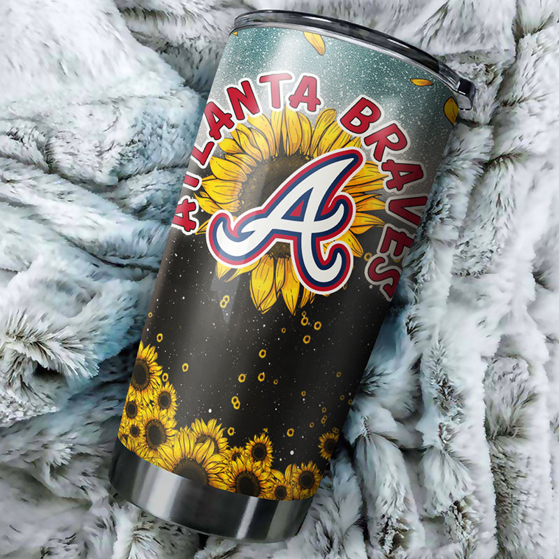Atlanta Braves MLB Tumbler with Sunflower Sunshine Design and MLB Logo - Image 2