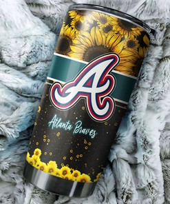 Atlanta Braves MLB Tumbler with beautiful sunflower and MLB logo for devoted fans