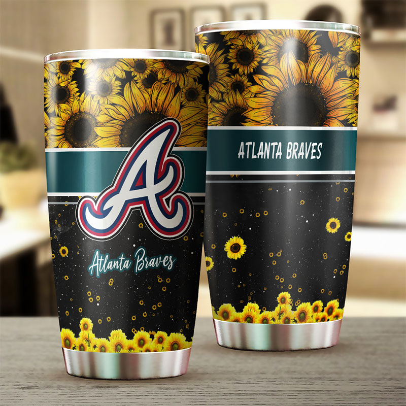 Atlanta Braves MLB Tumbler with beautiful sunflower and MLB logo for devoted fans - Image 2