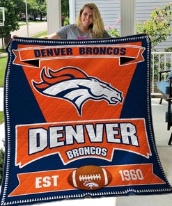 B050603 Quilt Blanket Denver Broncos: Quilt Bedding Set with Fleece Blanket for Broncos Fans