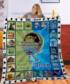 Baby Yoda And Stitch Funny Cute Quilt Gift with Quotes, Bed Set Twin