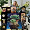 Baby Yoda Character Movie Fleece Quilt Blanket with Quotes, Bed Set Queen