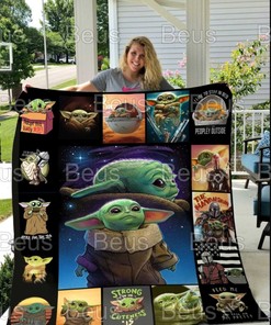 Baby Yoda Character Movie Fleece Quilt Blanket with Quotes, Bed Set Queen