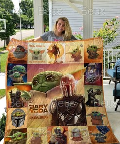 Baby Yoda Fan Quilt Blanket with Quotes, Bed Set Twin