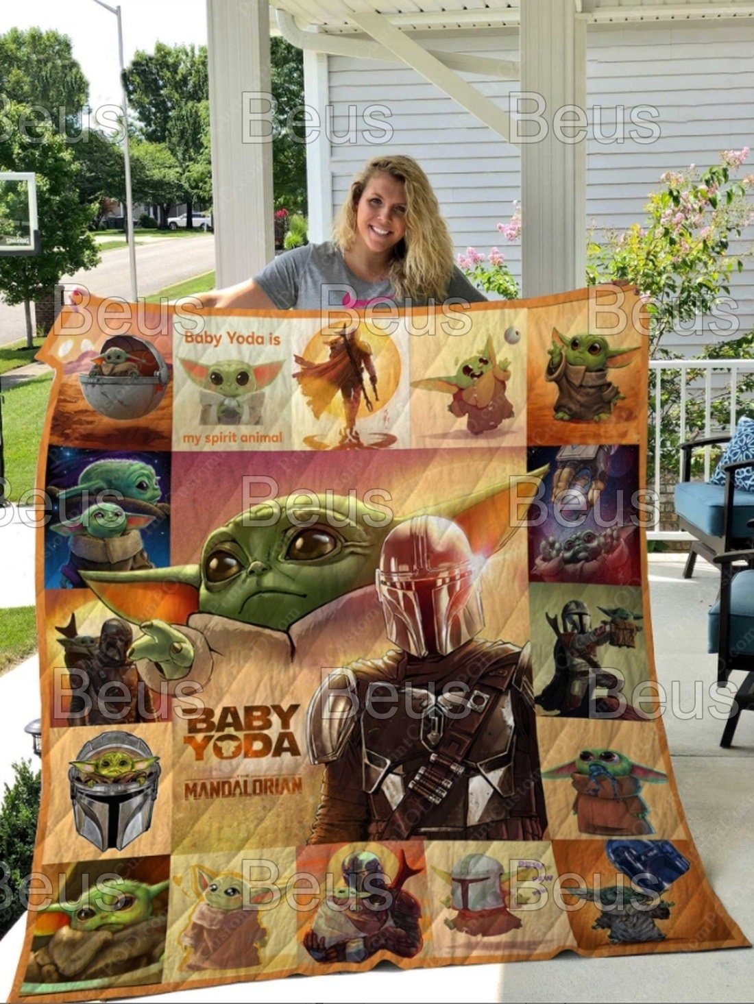 Baby Yoda Fan Quilt Blanket with Quotes, Bed Set Twin