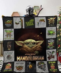 Baby Yoda Star Wars Mandalorian Quilt Blanket with Quotes, Cute Bed Set for Kids