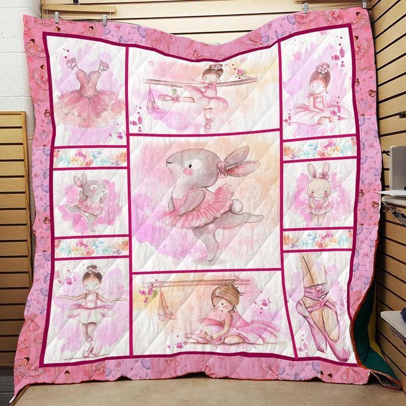 Ballet Rabbit Quilt Bedding Set for Girls with Cute Quilt Blanket