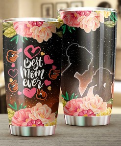 Baltimore Orioles MLB Tumbler for Best Mom Ever with Cool Flower Design and MLB Logo