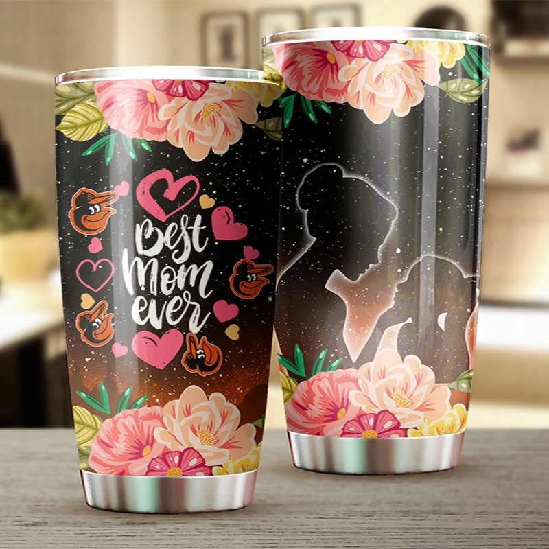 Baltimore Orioles MLB Tumbler for Best Mom Ever with Cool Flower Design and MLB Logo