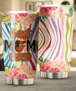 Baltimore Orioles MLB Tumbler for Best Moms Ever with flower design and MLB logo
