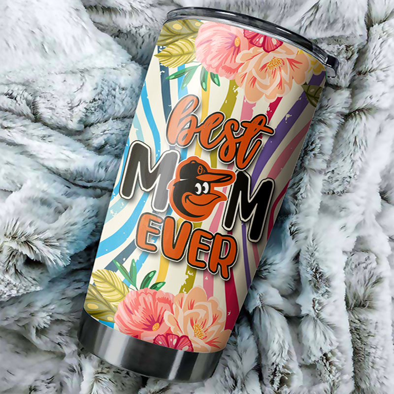 Baltimore Orioles MLB Tumbler for Best Moms Ever with flower design and MLB logo - Image 2
