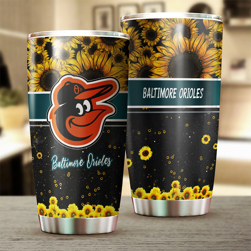 Baltimore Orioles MLB Tumbler with Beautiful Sunflower Design for Baseball Fans