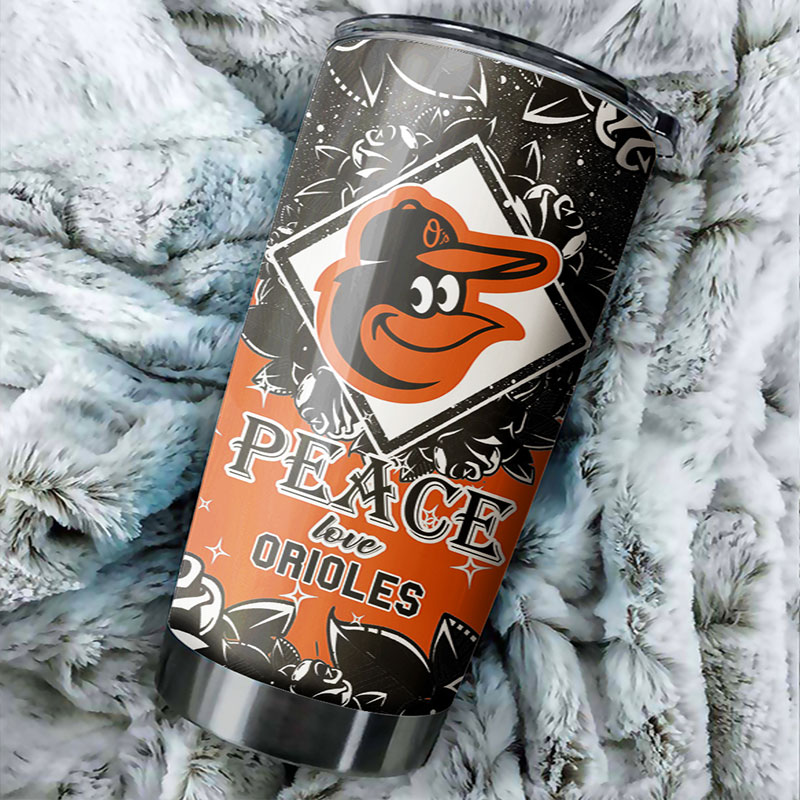 Baltimore Orioles MLB Tumbler with Peace Love Design and MLB Logo - Image 2