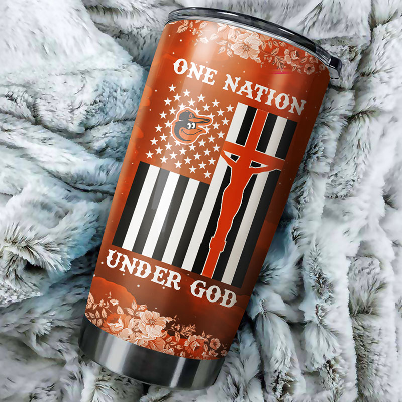 Baltimore Orioles MLB Tumbler with patriotic One Nation Under God quote and MLB logo - Image 2
