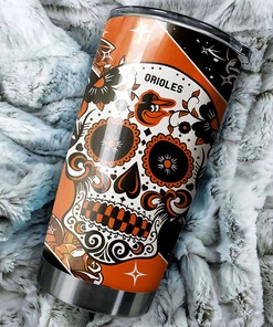 Baltimore Orioles MLB Tumbler with skull design and MLB logo for unique style